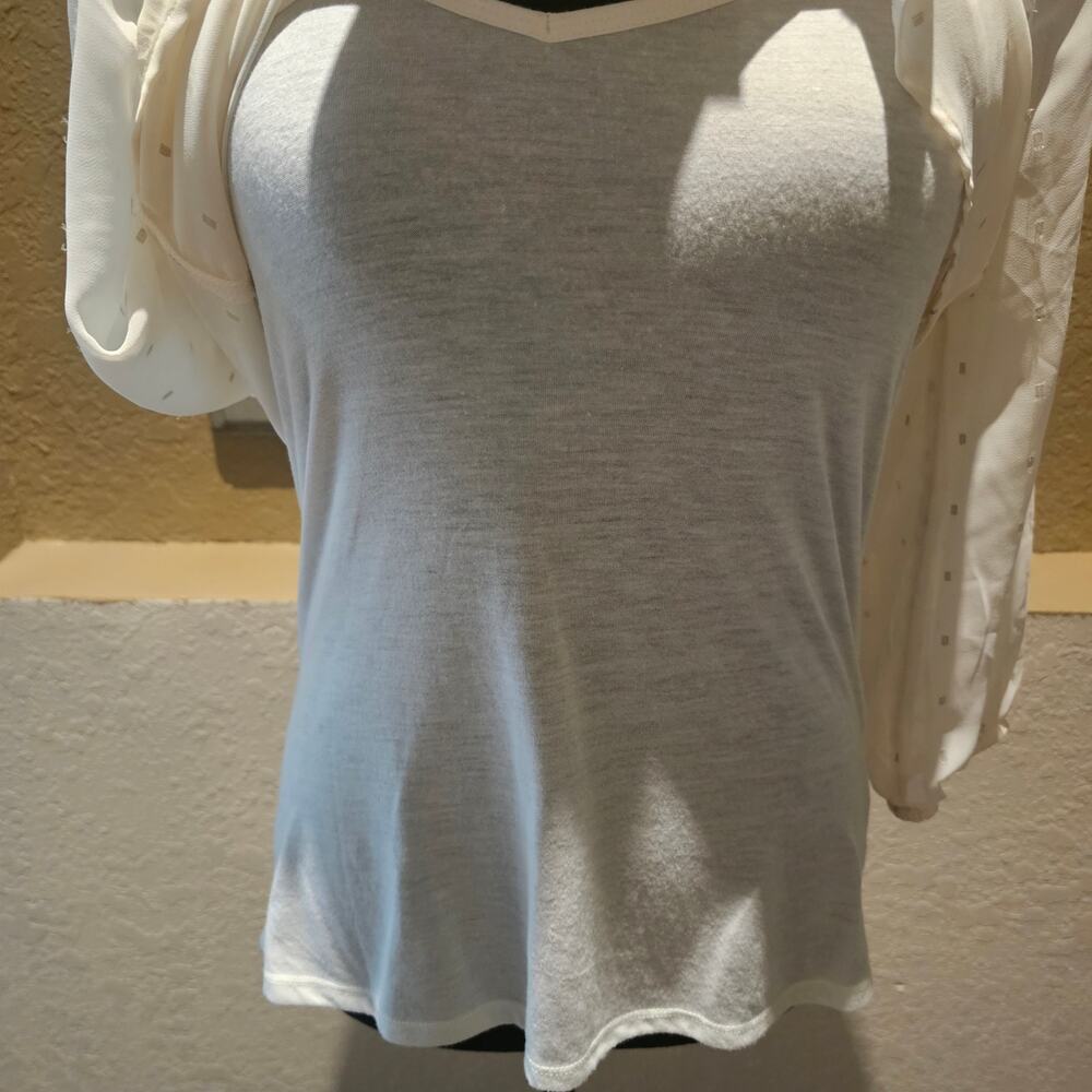 Liz Claiborne S Cream Peasant Blouse Gold Metallic Romantic Cottagecore Top - Picture 10 of 14
